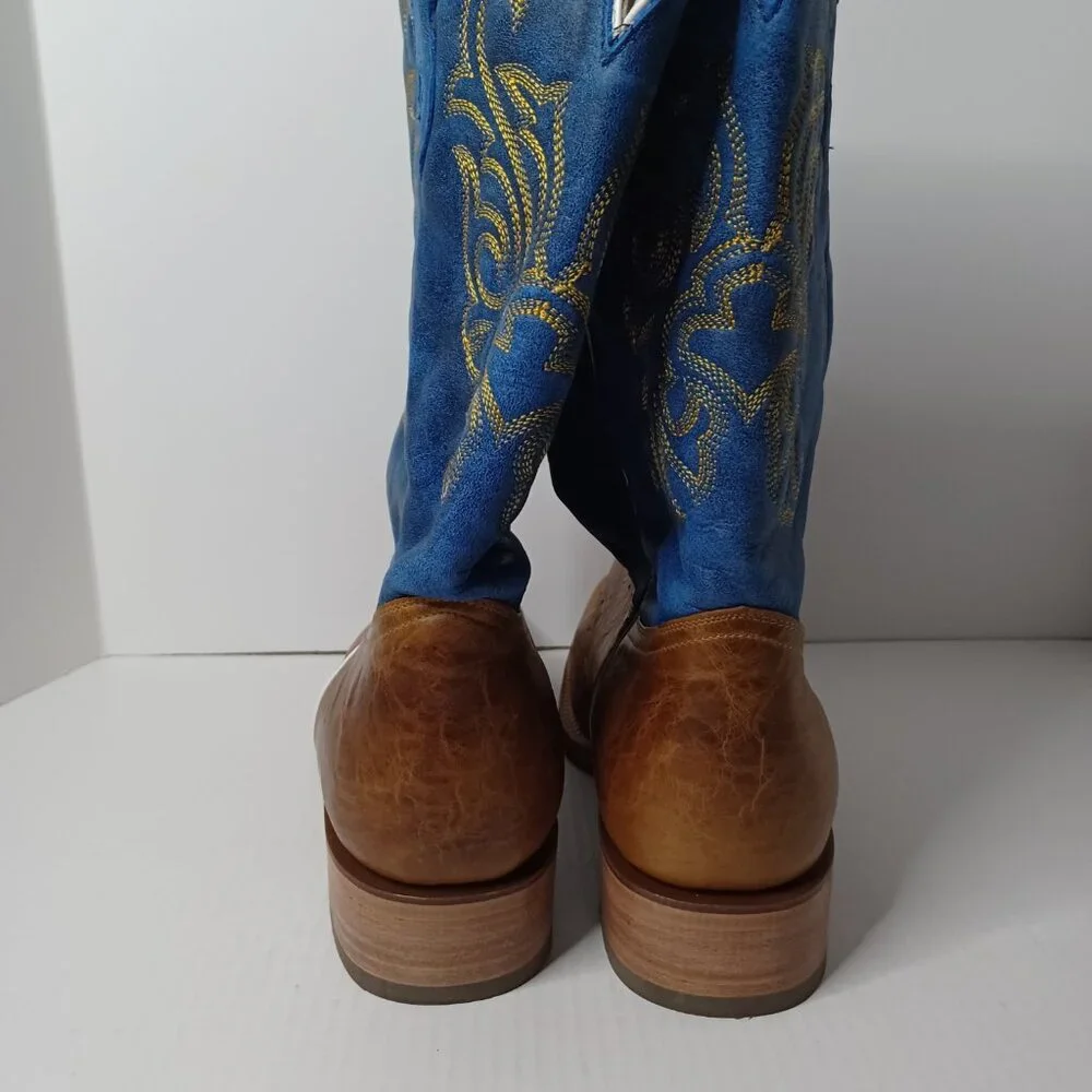 Vintage J.B. Dillon Reserve Cowboy Boots Mens 11.5EE Tan/Blue Rodeo Rancher 2004 - Picture 8 of 14